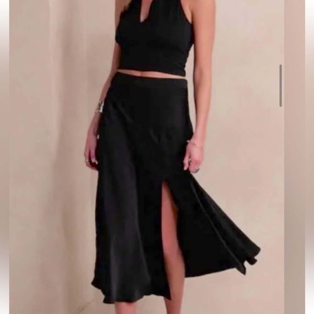 Banana Republic Factory Black Midi Skirt with Slit